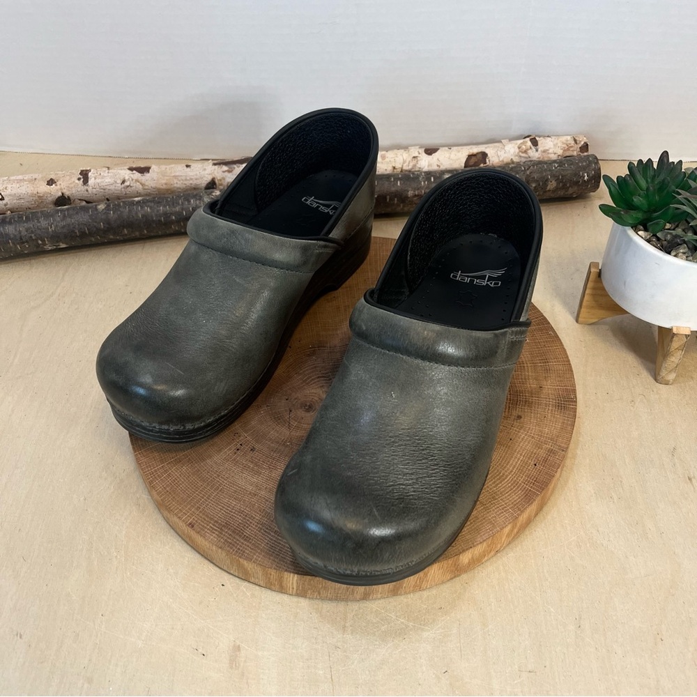 Dansko Olive Gray Leather Clogs